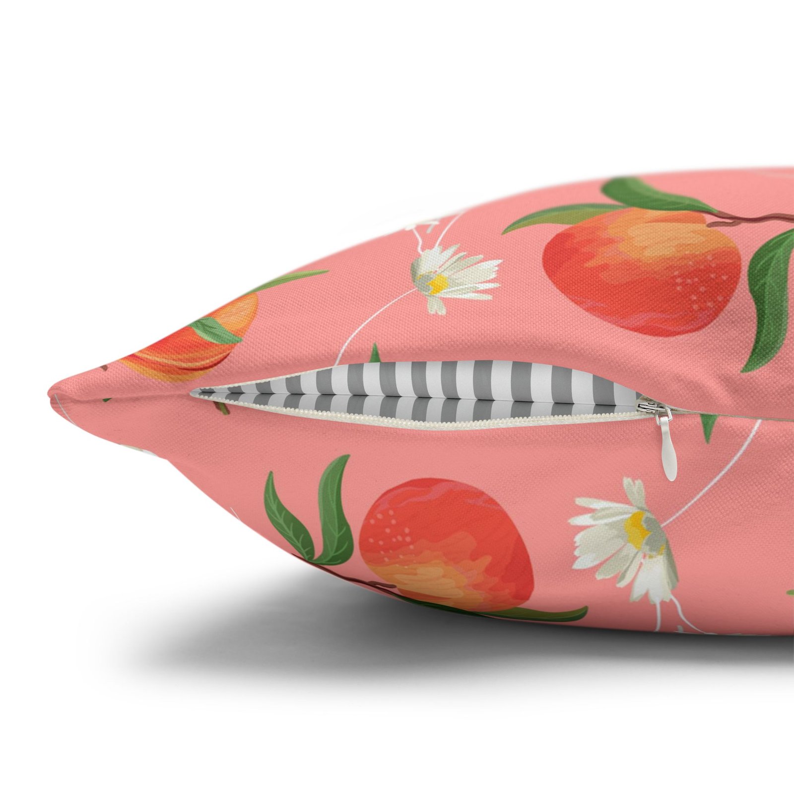 Peach Pattern with Daisy Print Pink Euro Pillow Shams - Image 3