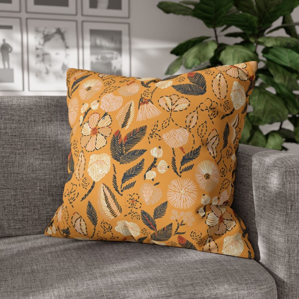 Beautiful Floral Fall Yellow Fabric Euro Pillow Covers - Image 4