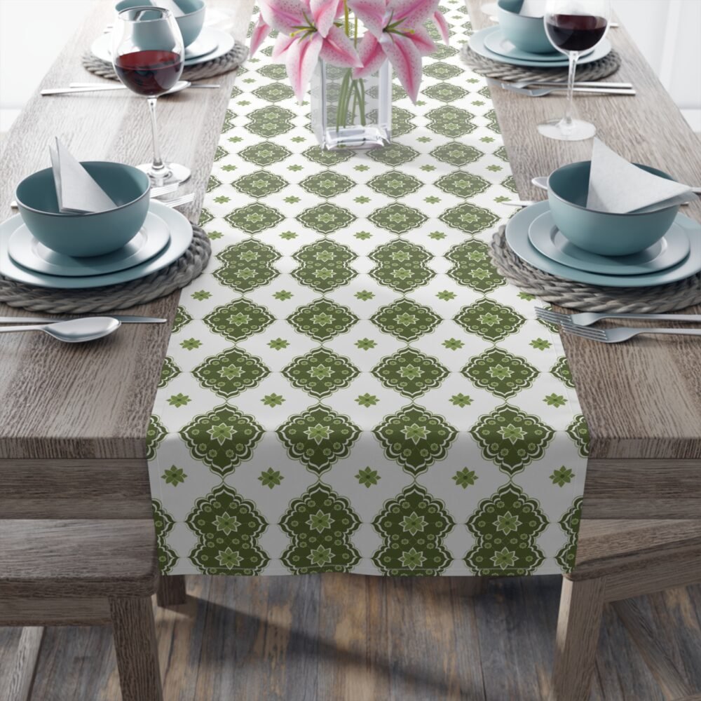 Green Moroccan Pattern Table Runners for Living Room - Image 5