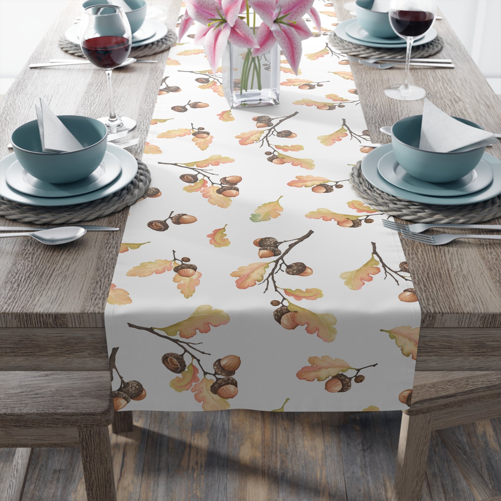 Watercolor Autumn Acorns Leaves Dining Table Runners - Image 15