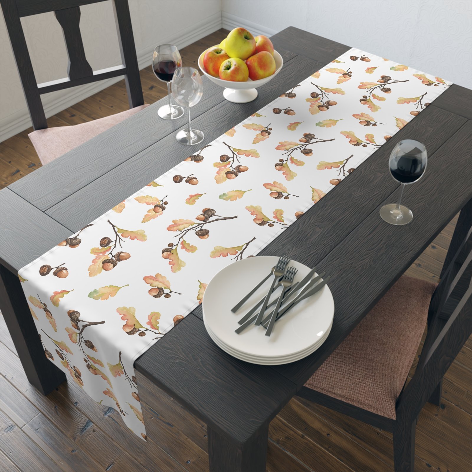 Watercolor Autumn Acorns Leaves Dining Table Runners - Image 11