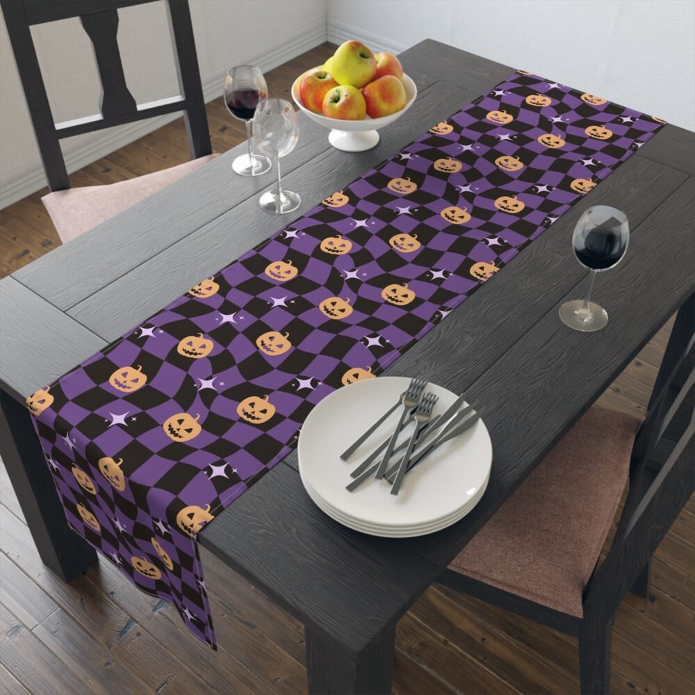Black n Purple Halloween Distorted Checkered Table Runners - Image 6