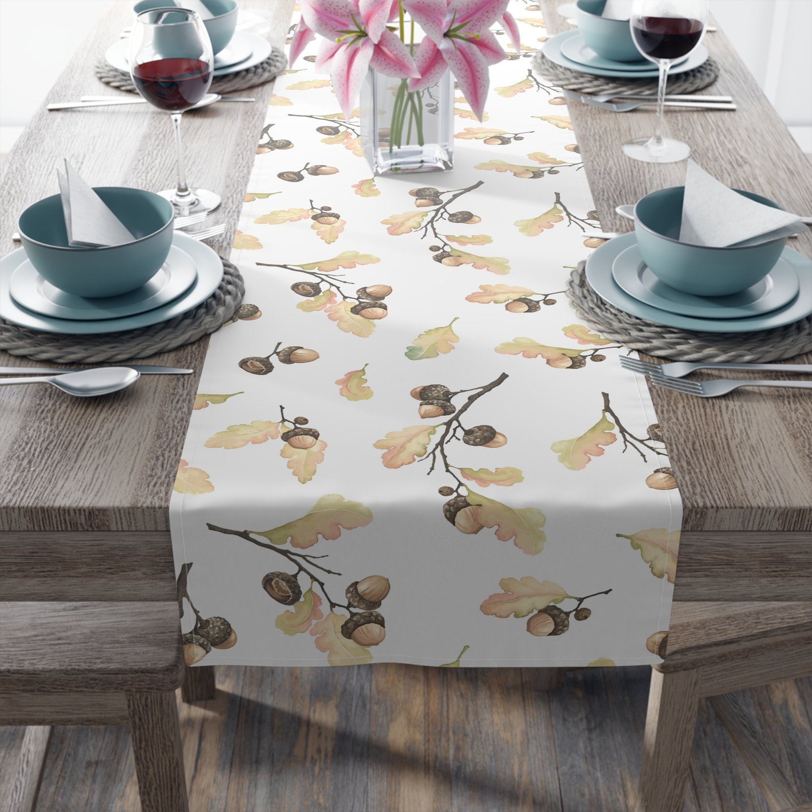 Watercolor Autumn Acorns Leaves Dining Table Runners - Image 10