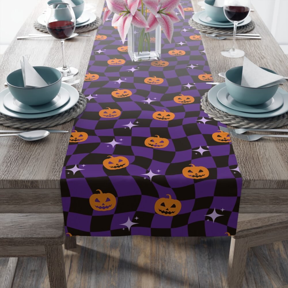 Black n Purple Halloween Distorted Checkered Table Runners - Image 5