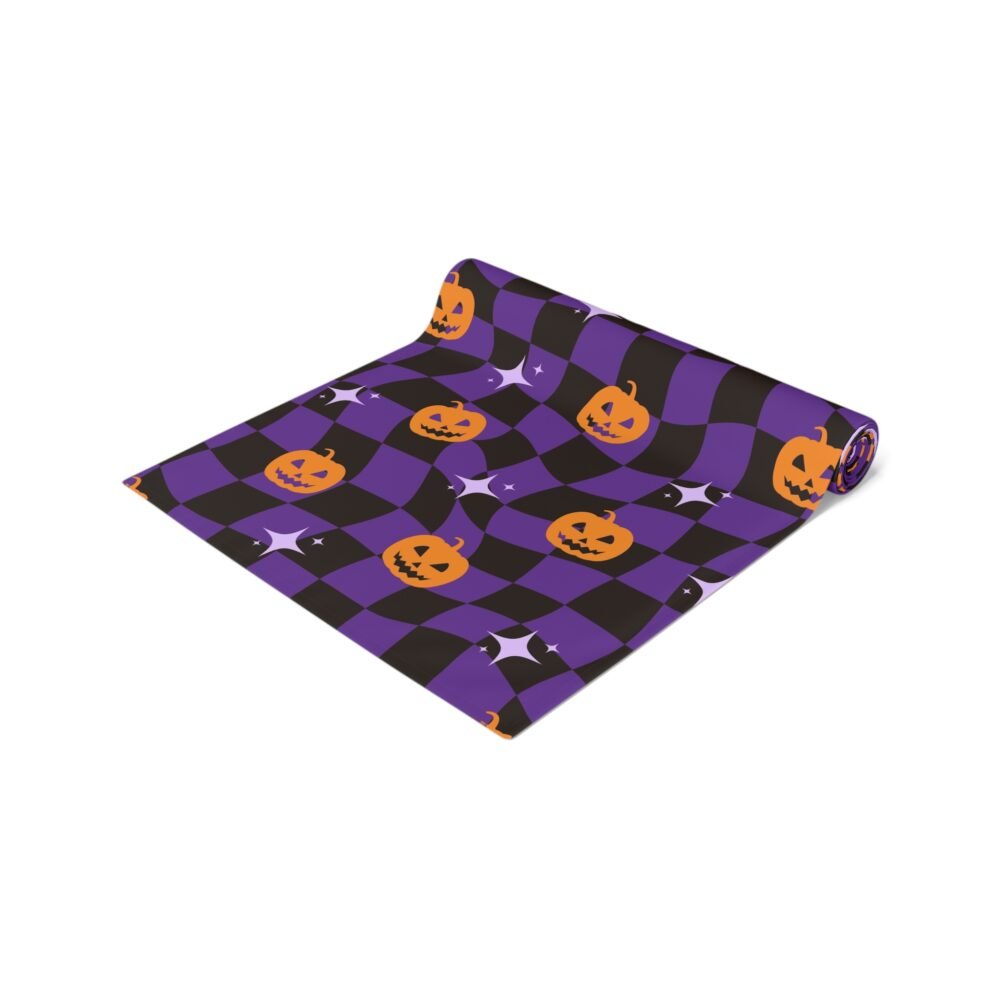 Black n Purple Halloween Distorted Checkered Table Runners - Image 3
