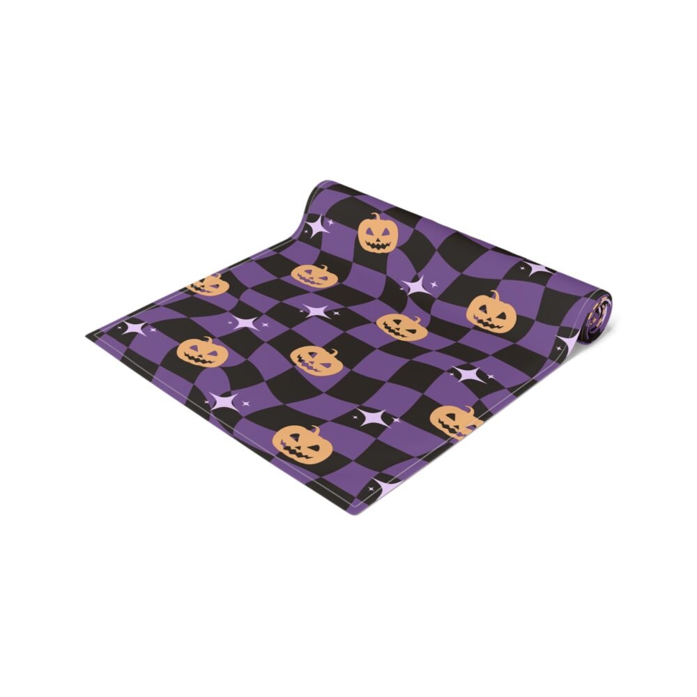 Black n Purple Halloween Distorted Checkered Table Runners - Image 13