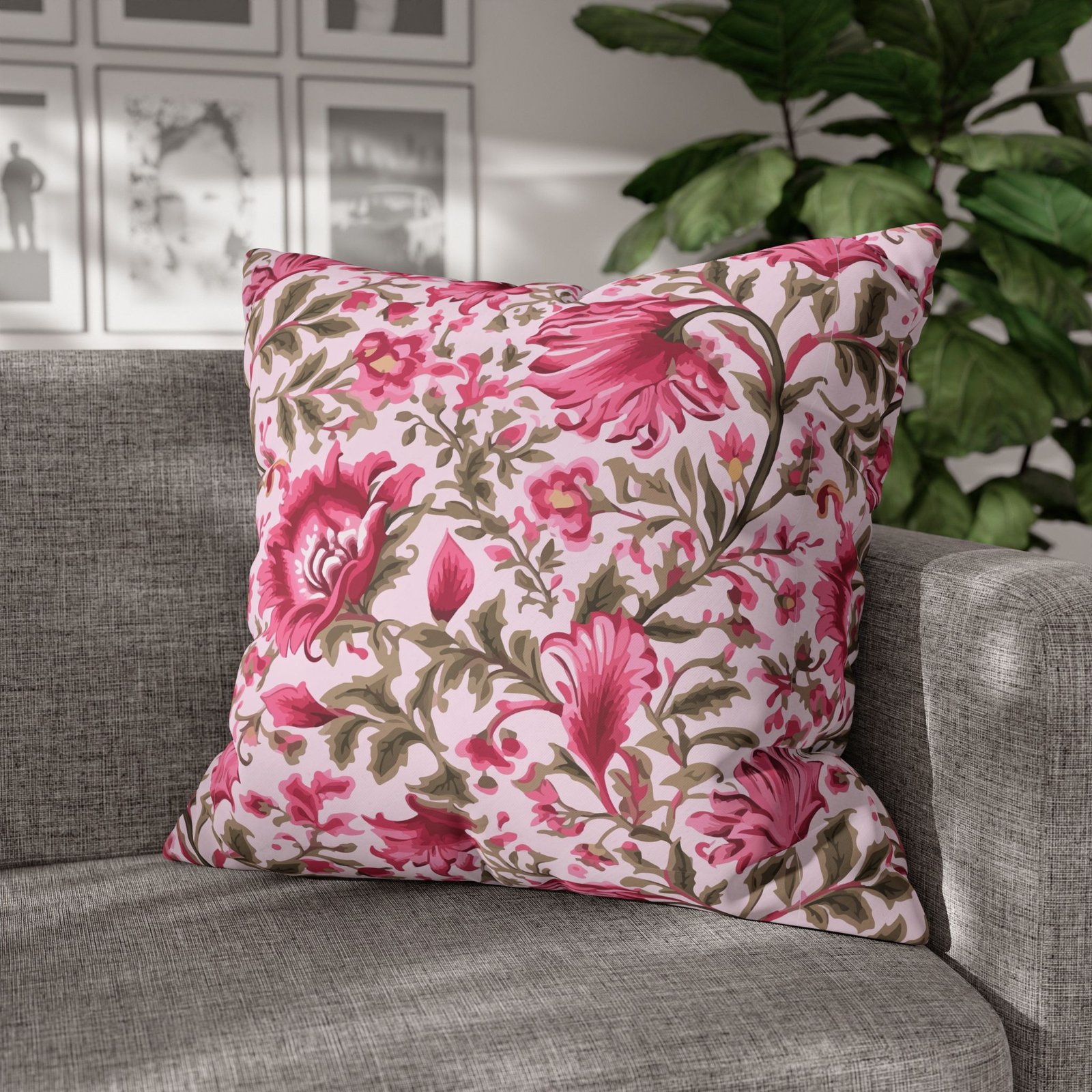Elegant Green and Pink Floral Print Polyester Euro Pillow Covers - Image 4