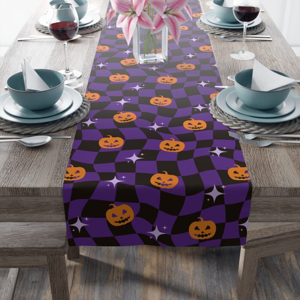 Black n Purple Halloween Distorted Checkered Table Runners - Image 20