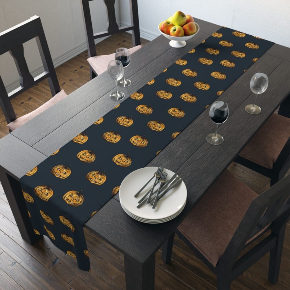 Halloween Pumpkin Print on Dark Blue Table Runners
