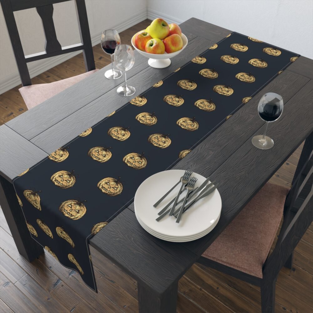 Halloween Pumpkin Print on Dark Blue Table Runners - Image 6
