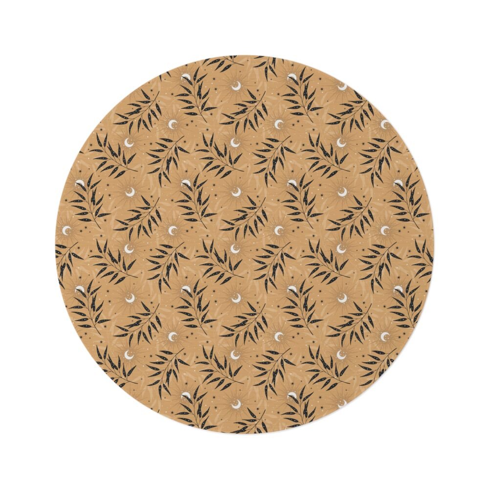 Brown Moon Stars Round Rug